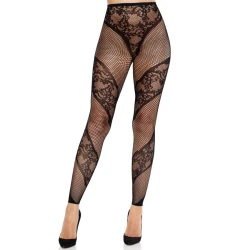 LEG AVENUE - Ciorapi tip colanți fără pantaloni din dantelă și plasă, Negru