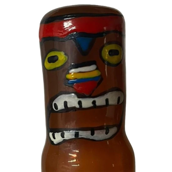 Set de prezervative decorative pictate manual, Tiki Totem - Hawaian, Roz/Negru