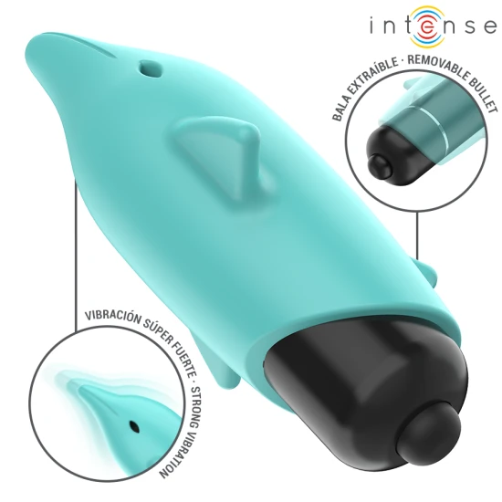 INTENSE - DILDO VIBRATOR TIP GLONȚ, Dolphin Blue, 8 x 4.7 cm