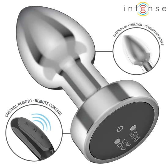 INTENSE - Plug Anal, Metal, cu telecomandă, 10 moduri de vibrații, S