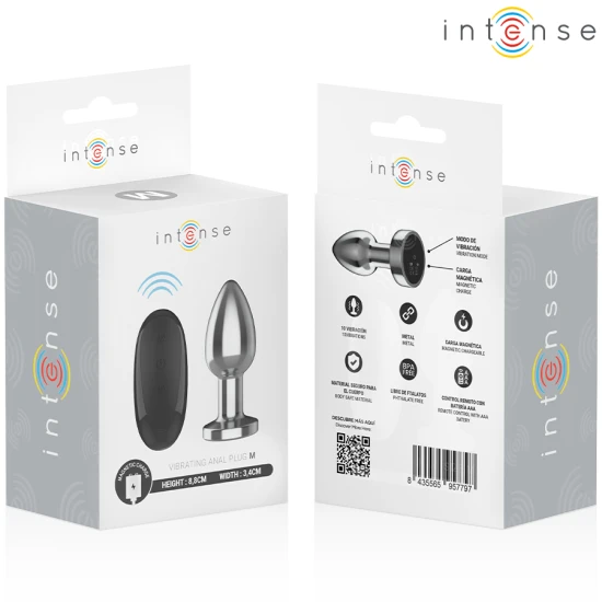 INTENSE - Plug anal metal, cu telecomandă, 10 moduri de vibrații, M