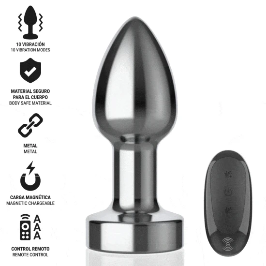 INTENSE - Plug Anal, Metal, cu telecomandă, 10 moduri de vibrații, S