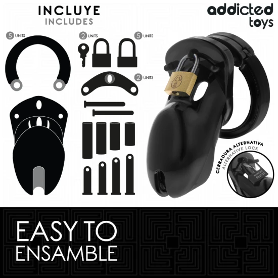 Colivie pentru penis tip chastity, Negru, 10 cm
