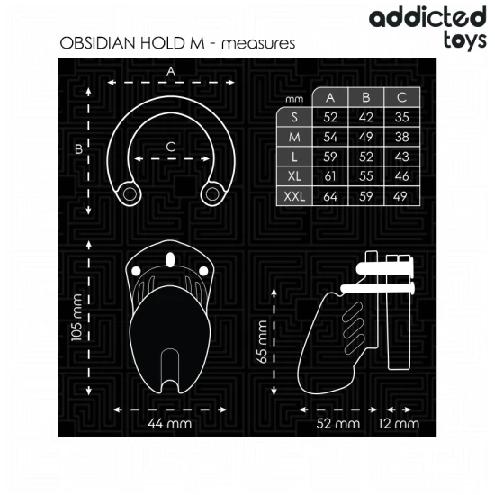 OBSESSED TOYS - Cușcă pentru penis cu închidere, Obsidian, M
