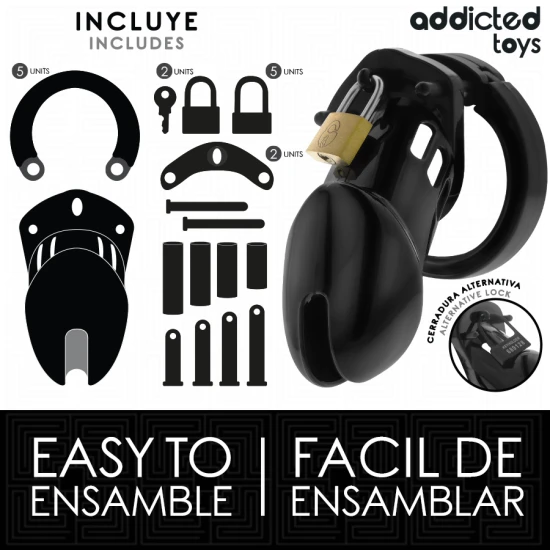 OBSESSED TOYS - Cușcă pentru penis cu închidere, Obsidian, M