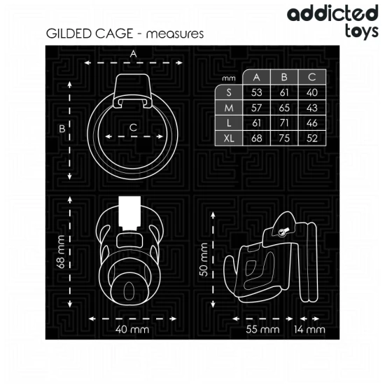 Cușcă penis, Model Gilded Cage, Negru, 8,5 cm