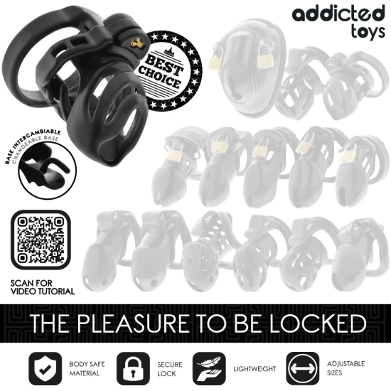 Adicted Toys - Colivie pentru penis tip încuietoare, 9 cm, Negru