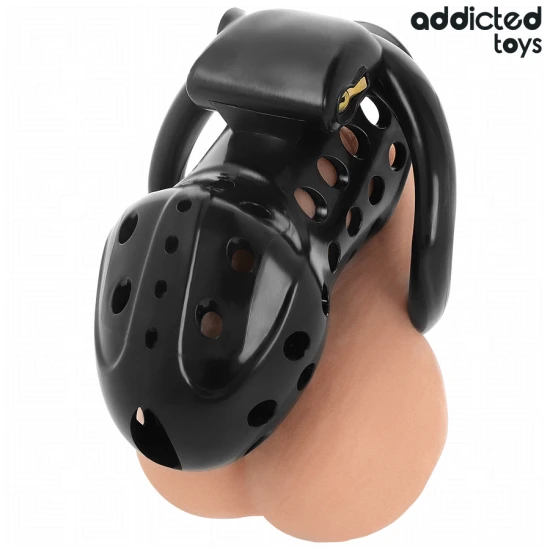 Colivie pentru penis, model cu lanț, gol , Negru, 10,5 cm
