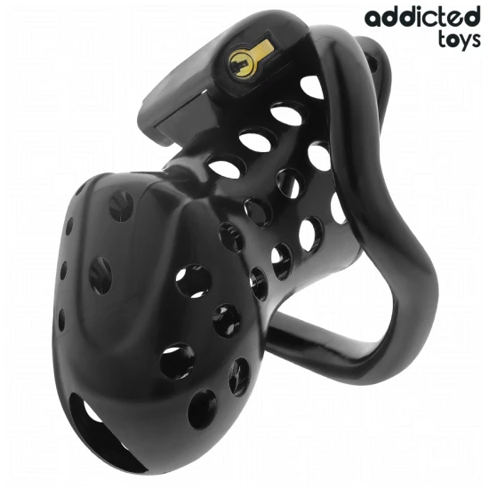 Colivie pentru penis, model cu lanț, gol , Negru, 10,5 cm