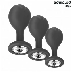 Set de 3 dopuri anale din silicon cu bijuterie, Roz