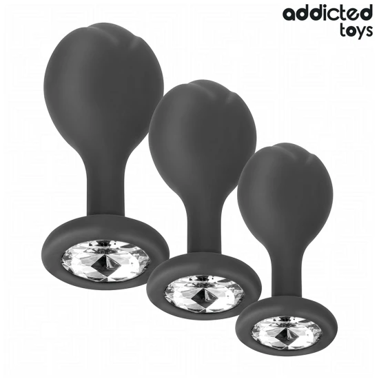 Set de 3 dopuri anale din silicon cu bijuterie, Roz