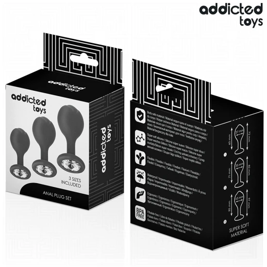 Set de 3 dopuri anale din silicon cu bijuterie, Roz
