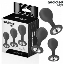 Set de 3 dopuri anale din silicon cu bijuterie, Roz