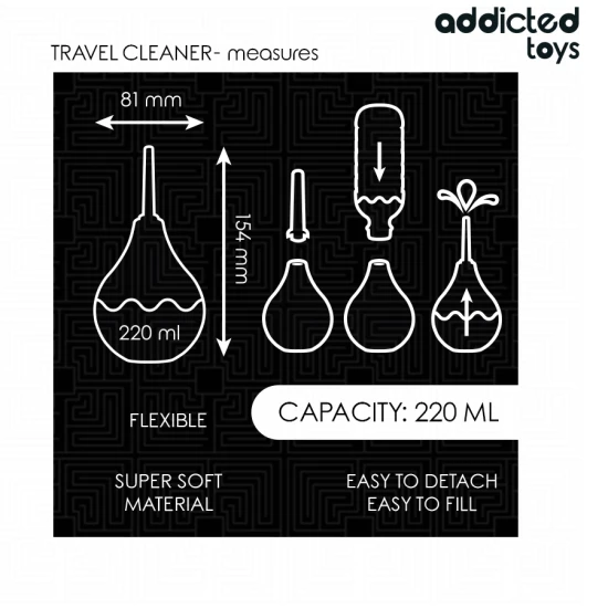 Anal Cleaner Travel din material flexibil, negru, mărimea L, 220 ml