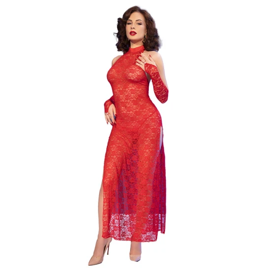 Rochie Dantelă - Cu Mănuși, Roșu, S/M