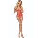 PASSION - Model BS114, Bodystocking tip plasa, Roșu cu model tip grilaj