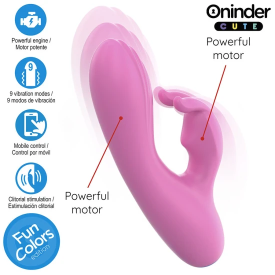 Vibrator tip iepure, G-Spot/Stimulator clitoris, Roz deschis + Bază albastru închis