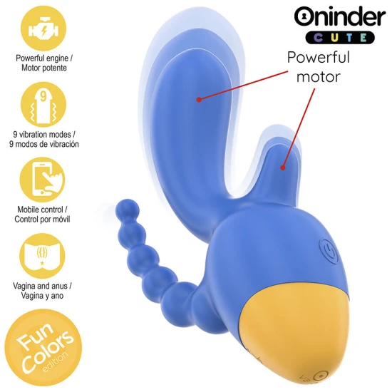 Vibrator Tip Triplu, Roz/Negru - Vibrator cu stimulare clitoridiană și anală