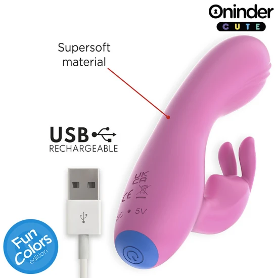 Vibrator tip iepure, G-Spot/Stimulator clitoris, Roz deschis + Bază albastru închis