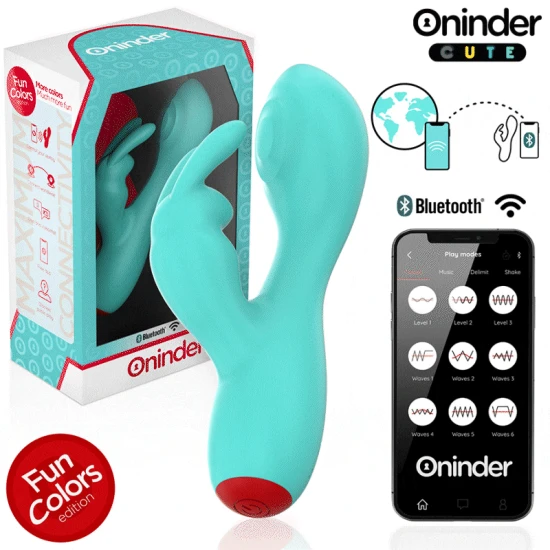 Vibrator tip iepure, Roz Turcoaz - Mod Tapping, 9 Moduri, Compatibil cu Aplicația ONINDER