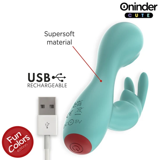 Vibrator tip iepure, Roz Turcoaz - Mod Tapping, 9 Moduri, Compatibil cu Aplicația ONINDER
