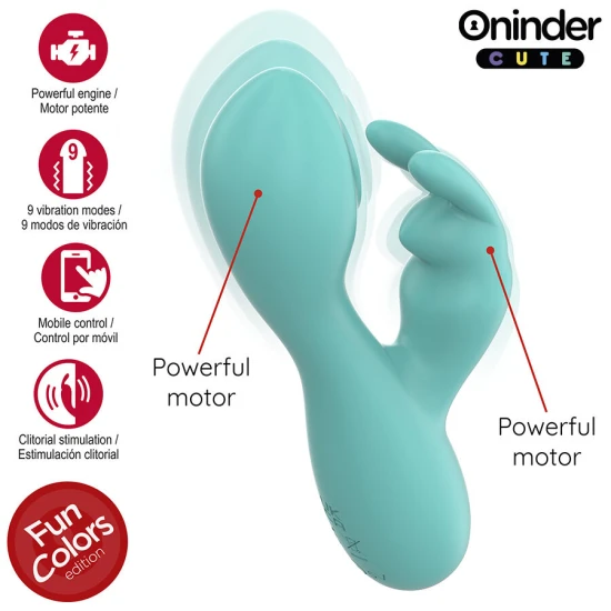 Vibrator tip iepure, Roz Turcoaz - Mod Tapping, 9 Moduri, Compatibil cu Aplicația ONINDER