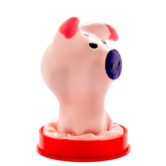 Set de prezervative decorative pictate manual, cu cap de porc, Roz/Negru