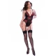 Body tip corset, dantelă florală cu floare roșie și centură jartieră, S