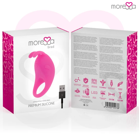 Brad premium cu inel vibrator din silicon, reîncărcabil, Roz