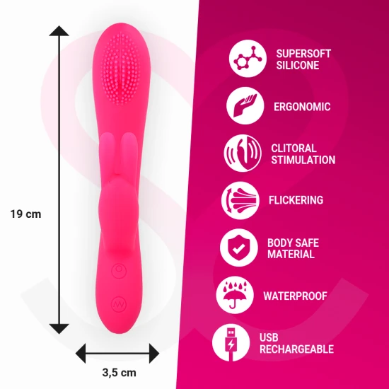 Vibrator tip iepuraș, silicon premium, reîncărcabil, Roz