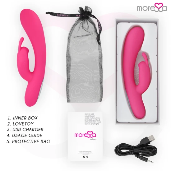 Telmo Premium, vibrator iepuraș din silicon, reîncărcabil, Roz