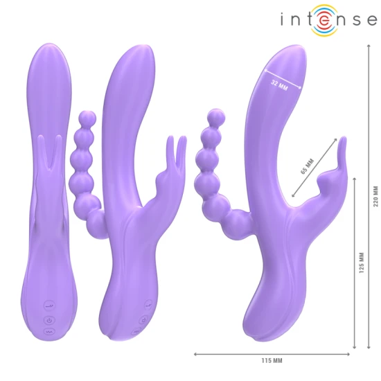 Vibrator Triple MIKO - Stimulator Vaginal, Clitoral și Anal, Mov, 7 Vibrații