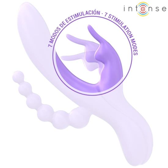 Vibrator Triple MIKO - Stimulator Vaginal, Clitoral și Anal, Mov, 7 Vibrații