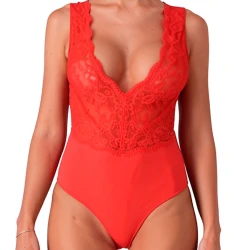 Body sexy EVALIE - Decupat, Roșu, S/M
