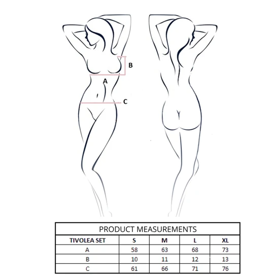 PASSION - Set Tip Tanga + Sutien Tip Model cu balene, Negru S/M