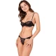 PASSION - Set Tip Tanga + Sutien Tip Model cu balene, Negru S/M