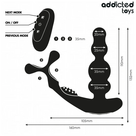 Masajer Prostată Rotativ - Telecomandă, Negru, Unic