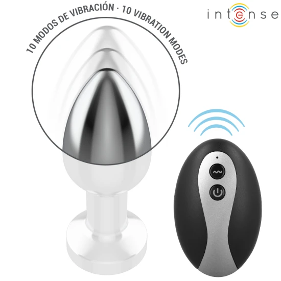 INTENSE - Plug anal metal vibrat cu lumini LED și telecomandă, mărimea S
