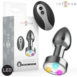 INTENSE - Plug anal metal vibrat cu lumini LED și telecomandă, mărimea S