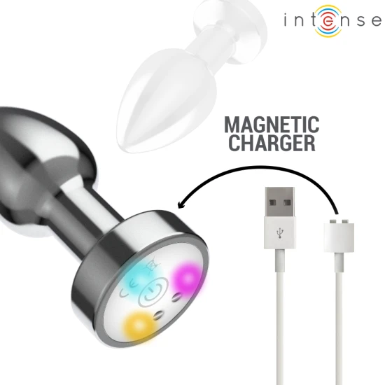 INTENSE - Plug anal metal vibrat cu lumini LED și telecomandă, mărimea S