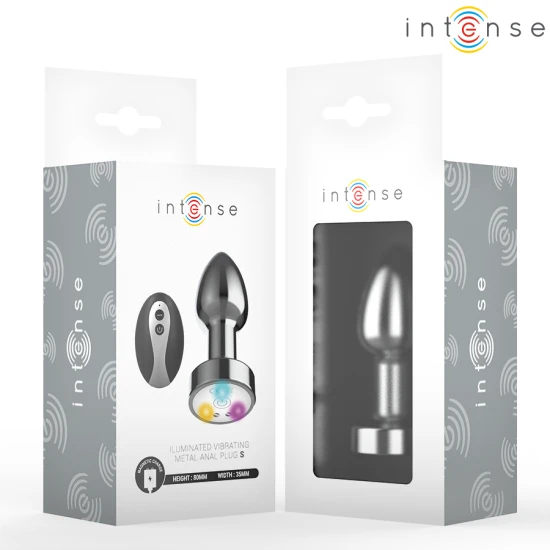INTENSE - Plug anal metal vibrat cu lumini LED și telecomandă, mărimea S