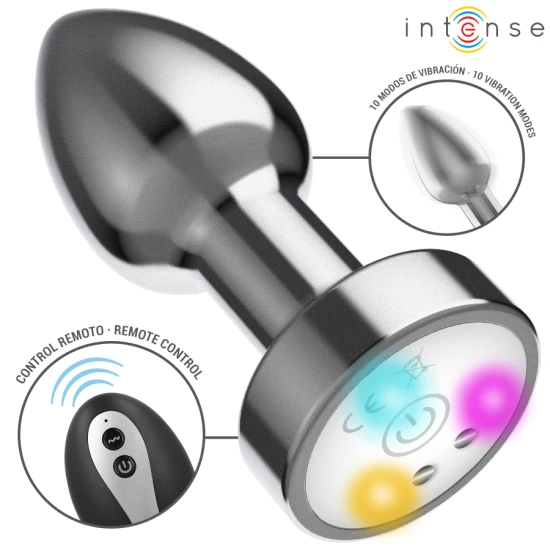 INTENSE - Plug anal metalic vibrat cu lumini LED și telecomandă - Mărime M