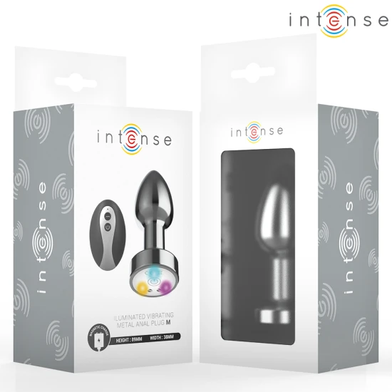 INTENSE - Plug anal metalic vibrat cu lumini LED și telecomandă - Mărime M