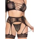 Set Top + Tanga + Portjartier - Detalii Inimioare, Negru, Mărime Unică