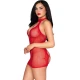 Rochie Mini Halter - Dantelă și Plasă cu Buline, Roșu, Mărime Unică