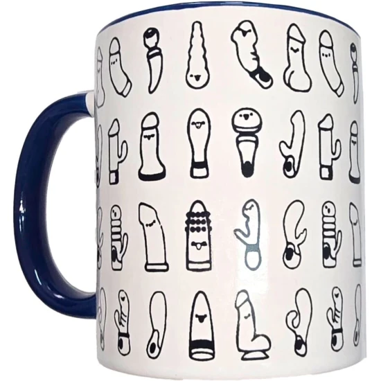 Căni vibrator, alb cu mâner albastru, 370 ml
