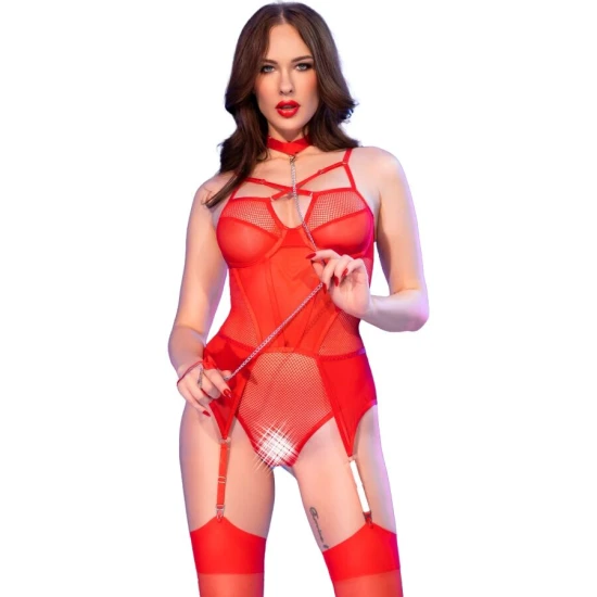 Body sexy CR 4879 - Decupat, Roșu, XL