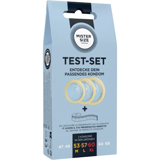 Set test 3 prezervative de dimensiuni diferite + bandă de măsurat