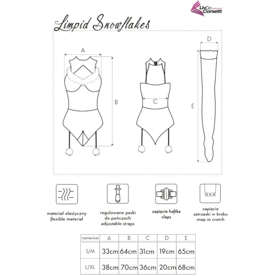 Body sexy LIMPID SNOWFLAKES LC 90604 - Decupat, Alb, S/M