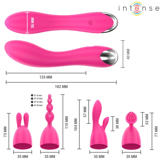 INTENSE - Vibrator tip model cu 20 de moduri și capete interschimbabile
